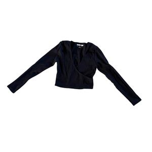 Forever 21 Black Ribbed V-Neck Top Cropped